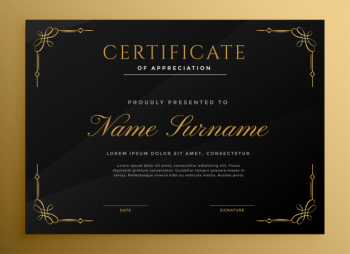 Black vintage style certificate template with golden details Free Vector