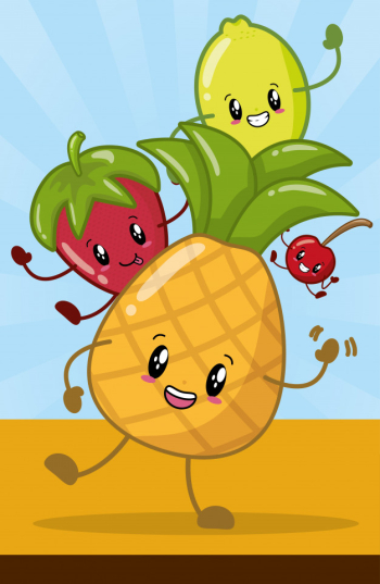 Happy kawaii fruits emojis Free Vector