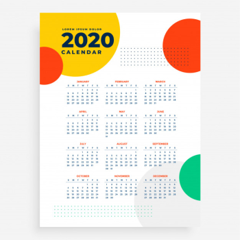 2020 vertical new year calendar design in modern style Free Vector