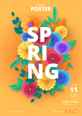 Spring poster template with colorful paper cut flowers Free Vector