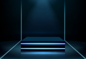 Illuminated neon square podium realistic vector Free Vector