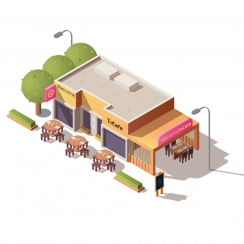 Street cafe building with outdoor terrace vector Free Vector