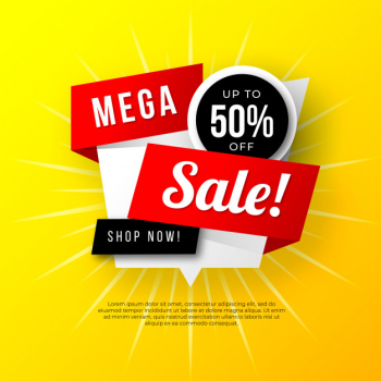 Mega sale banner design with yellow background Free Vector
