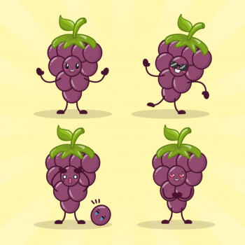 Happy kawaii grapes emojis Free Vector