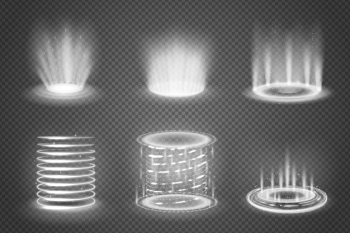 Set of realistic monochrome magic portals with light effects on transparent background isolated  illustration Free Vector