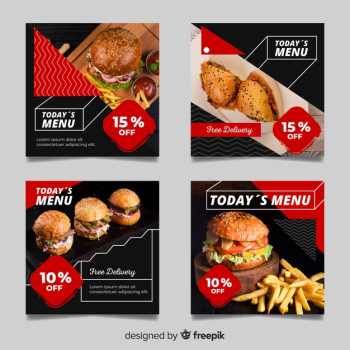 Tasty burgers instagram post collection with photo Free Vector
