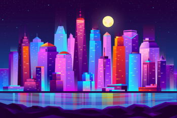 Night city futuristic landscape background Free Vector