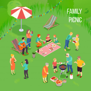 Family picnic isometric composition Free Vector