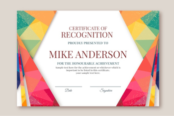 Abstract geometric certificate template with colorful shapes Free Vector
