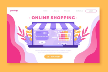 Flat design shopping online landing page template Free Vector