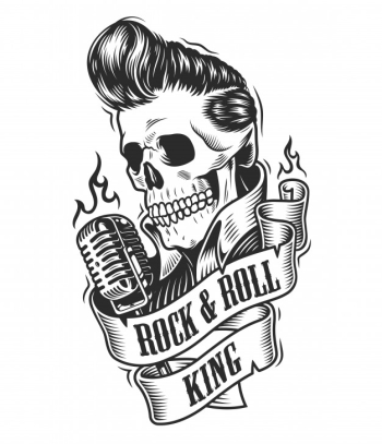 Human skull in rock and roll. Free Vector