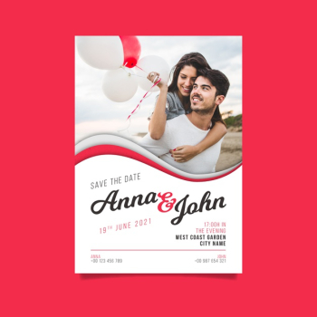 Wedding invitation template with photo of couple Free Vector