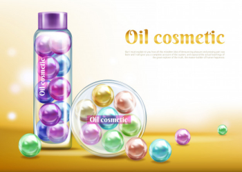 Oil cosmetic product 3d realistic vector advertising banner, promo poster template Free Vector