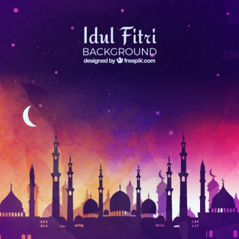 Idul fitri background with mosque Free Vector