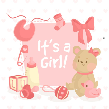 Baby shower illustration with teddy bear for girl Free Vector