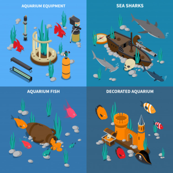 Aquarium concept icons set Free Vector
