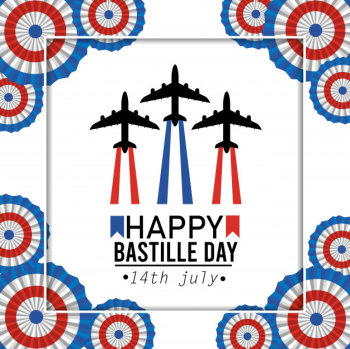 Poster with airplane celebration and france decoration Free Vector