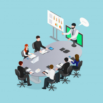 Online conference isometric illustration Free Vector