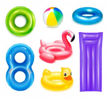 Inflatable rubber toys swimming rings set of isolated realistic images of circle shaped and childish water Free Vector