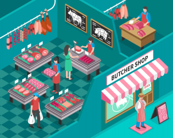 Meat shop isometric illustration Free Vector