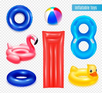 Inflatable rubber toys swimming rings composition with set of isolated inner rings and animal shaped objects Free Vector