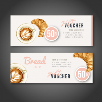 Bakery gift voucher template. bread and bun collection. home made Free Vector