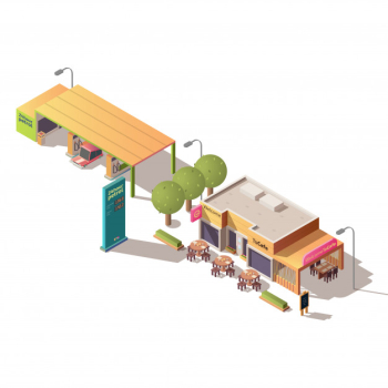Petrol station and road cafe isometric Free Vector
