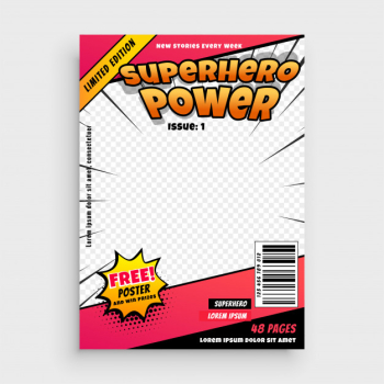 Superhero comic magazine front cover page design Free Vector