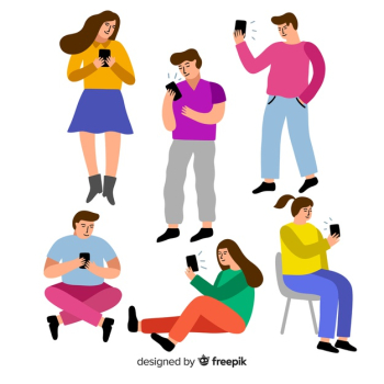 Young people holding smartphones Free Vector