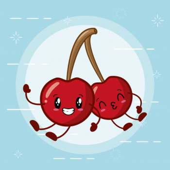 Happy kawaii cherries emojis Free Vector