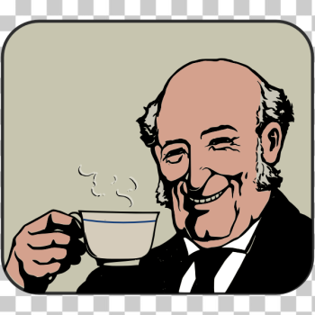 SVG Bald man drinks steaming tea color vector image