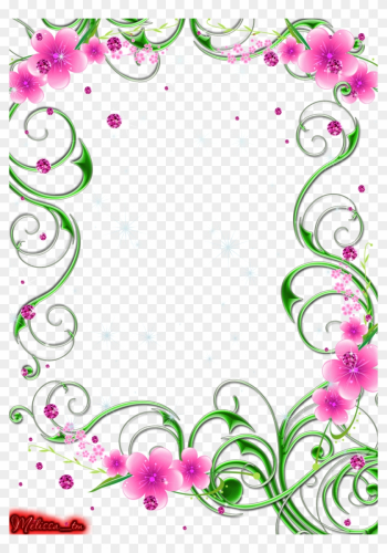 Green Swirls With Pink Flowers And Gems Png By Melissa-tm - Pink And Green Border