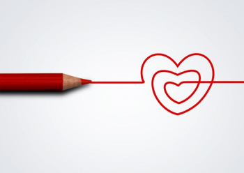 Red pencil drawing heart - Love and care concept