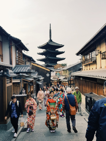 I recently had the fortune to visit my dream country of Japan. This photo was taken when I visited the city of Kyoto. Kyoto has that New Olde vibe that other cities do not possess. Bustling with countless shrines and the famous Gion district, visiting Kyoto is truly a memorable experience. I took the picture in the famous and crowded Ninenzaka neighborhood alley. Just drop down from Kiyomizu-dera, you will soon find Sanenzaka before reaching Ninenzaka. Along both neighborhoods you will find yourself surrounded with Japanese shops and picturesque cherry blossoms (in the right season)