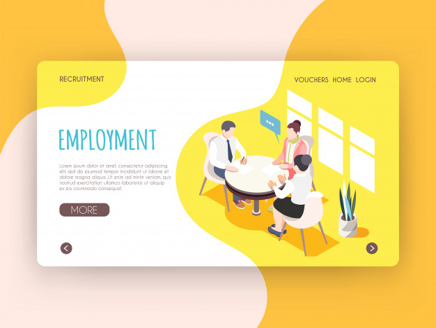 Employment Isometric Landing Page With, Is Round Table Hiring