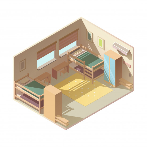 fourbed,sleepaway,nobody,bunk,indoors,conditioning,accommodation,projection,cozy,unit,paintings,residential,section,hostel,large,two,low,poly,wardrobe,low poly,apartment,carpet,air,bedroom,camp,bed,interior,cross,desk,window,isometric,hotel,room,furniture,wall,work,home,table,summer,family,children,house,school