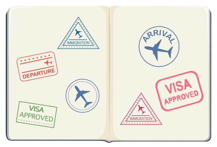 inside,passport,airplane,visa,approved,departure,immigration,paper,travel,transport,transportation,book,stamp,vacation,holiday,trip,document,tourist,concept,ticket,airport,security,destination,illustration,graphic,picture,clipart,clip,art,background