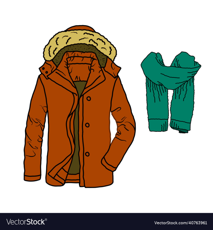 Jacket,Scarf,Hand,Drawn,Vector,Winter,Editable,Snow,Cold,vectorstock
